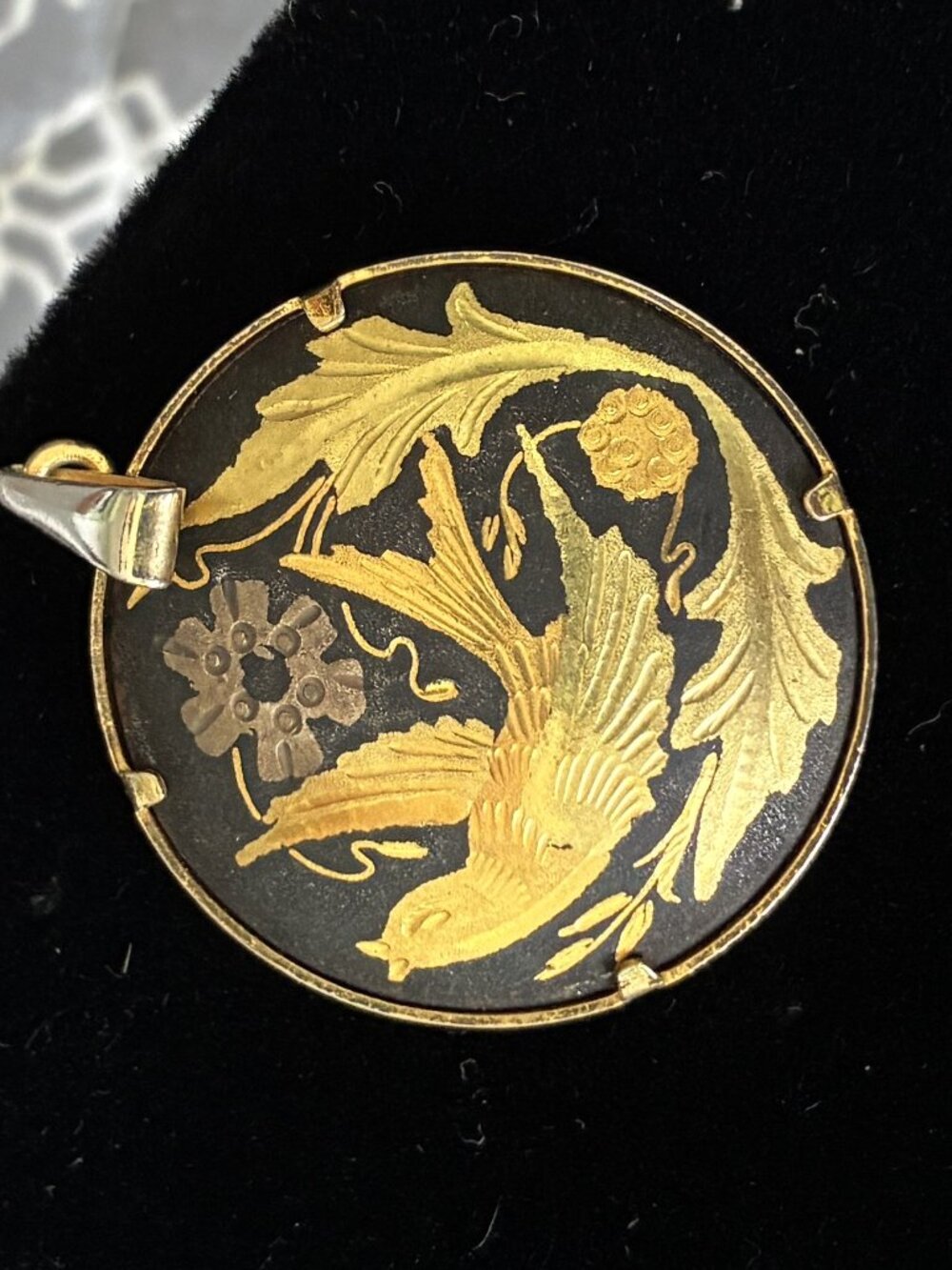 Toledo Gold Damascene Bird Pendant - Vintage